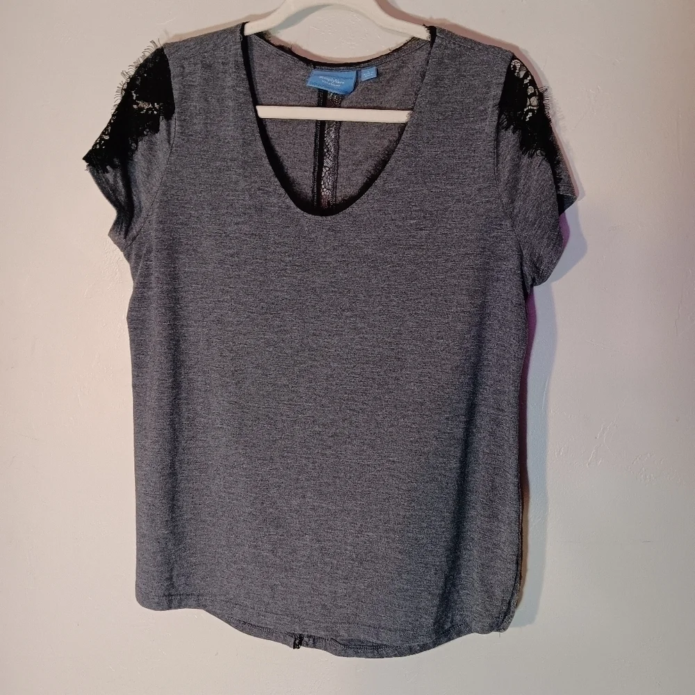 Simply Vera grey black lace top sz L - Picture 1 of 4